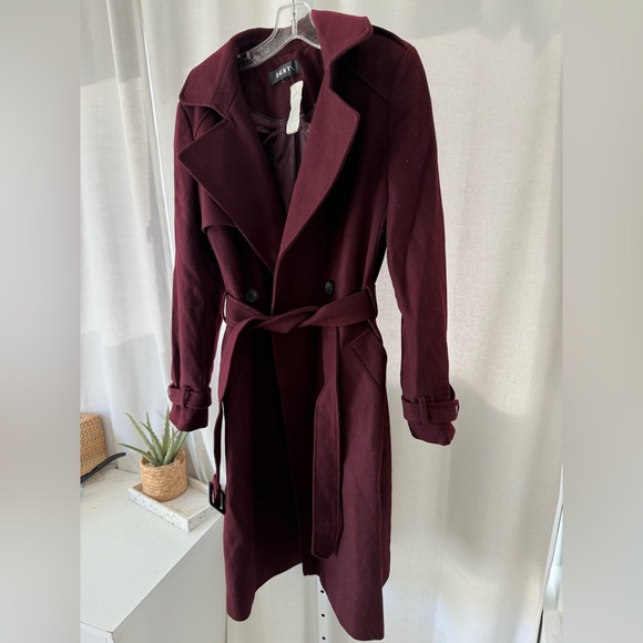 DKNY burgundy wine wool blend trench coat OFFERS WILL BE DECLINED - Picture 6 of 10